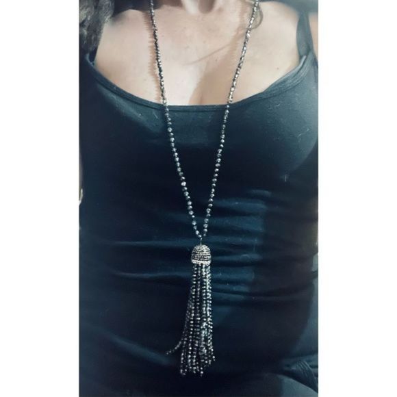 Long BOHO SILVER SPARKLE TASSEL NECKLACE - Picture 1 of 8